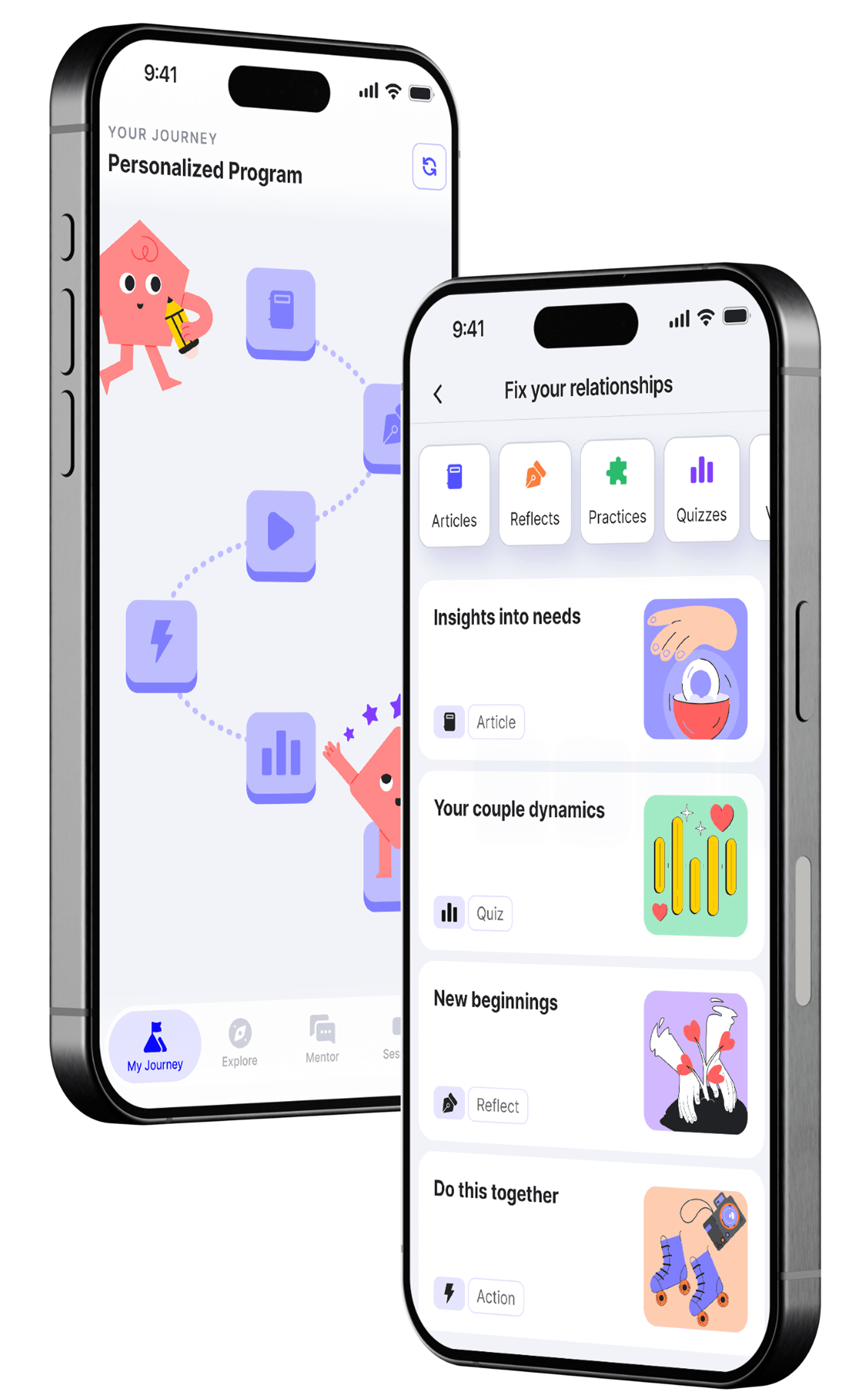 AddMile app — chat with mentor, your personalized journey, and explore relationship content